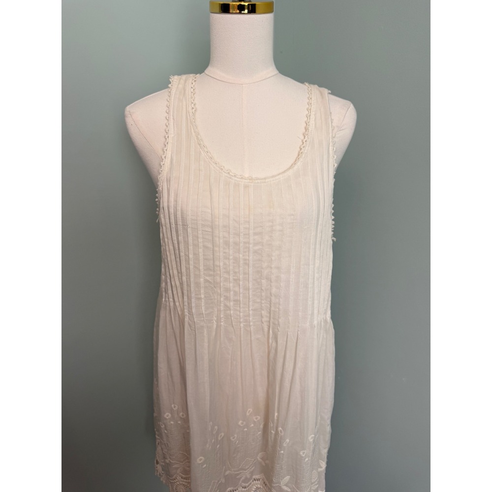 Black Swan Cotton Silk Pintuck Lace Mini Dress Cream Boho Festival Size Large